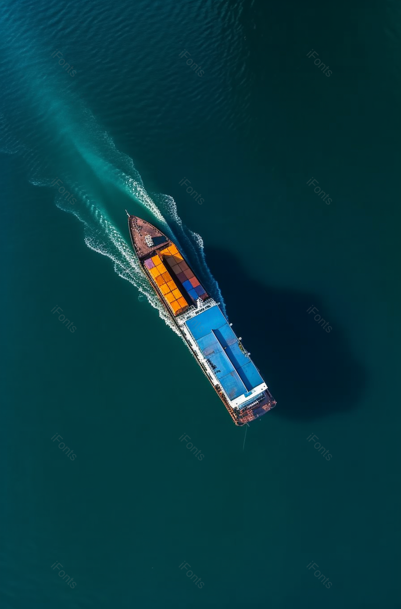 鸟瞰小型集装箱深蓝色海面货船,高清,摄影图,摄影图片,图片大全,摄影图免费下载